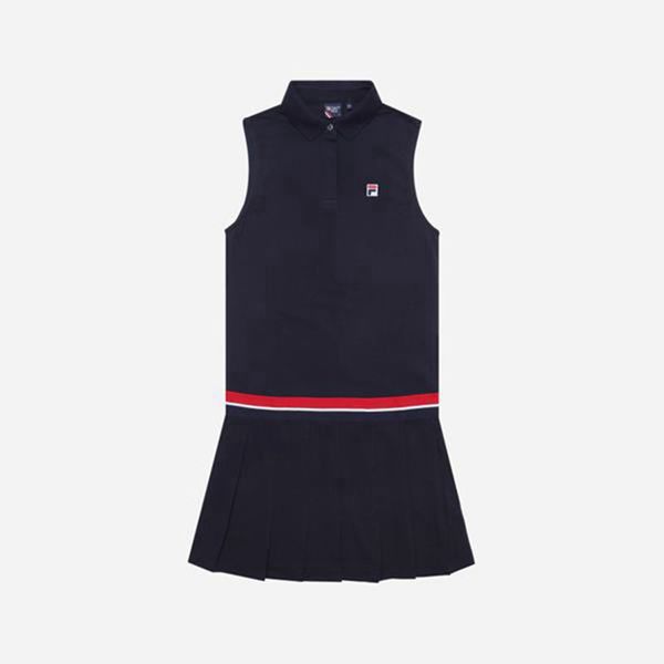 Vestidos Fila Mujer Azul Marino - Line Pleated - España 905271DAM